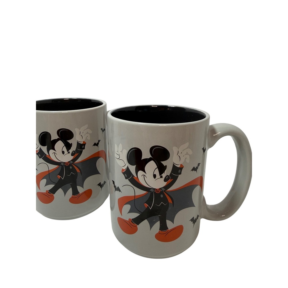 Disney Zak Designs Mickey Mouse Vampire Halloween Coffee Mug Set of 2 Gray Black